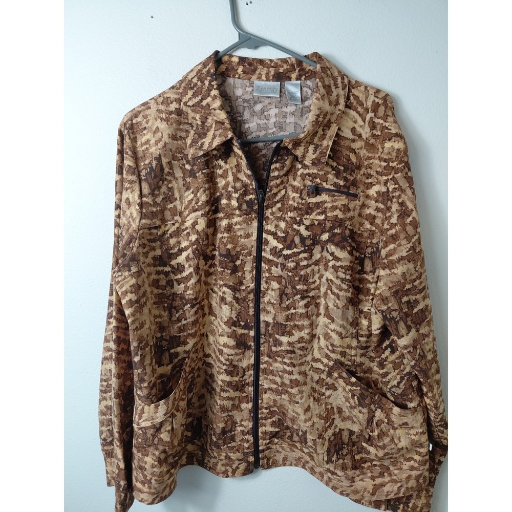 Zenergy by Chico's Zip Up Animal Print Thin Jacket Size 3  Or XL office work